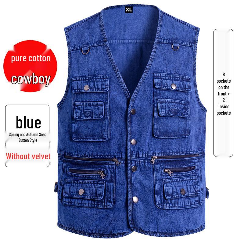 Herren-Jeans-Weste mit Baumwoll-Fleece-Futter - Große Größen, Warm, Mehrere Taschen, Herbst/Winter Freizeit-Weste