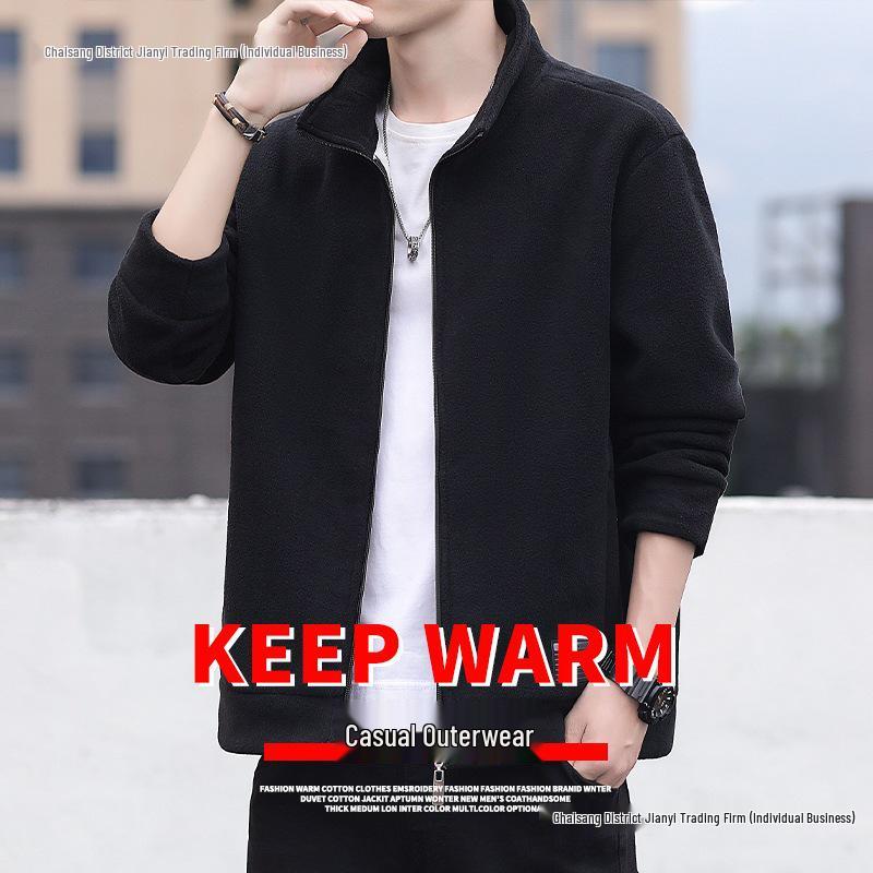 Men's Spring/Autumn Stand Collar Sherpa Fleece Hoodie Cardigan