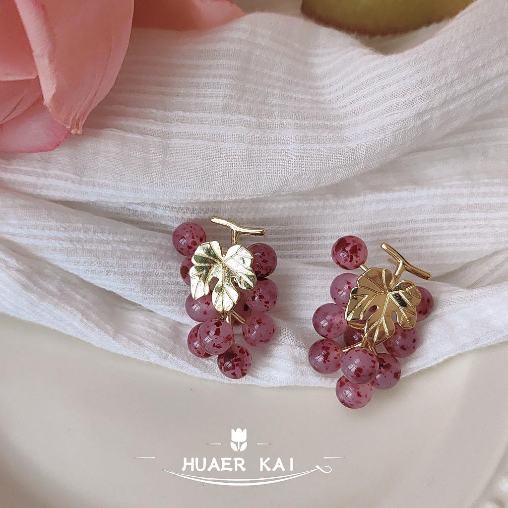 Grape bunch earrings ~ 925 silver needle plating 14K niche design hand-made summer temperament sweet earrings ins jewelry