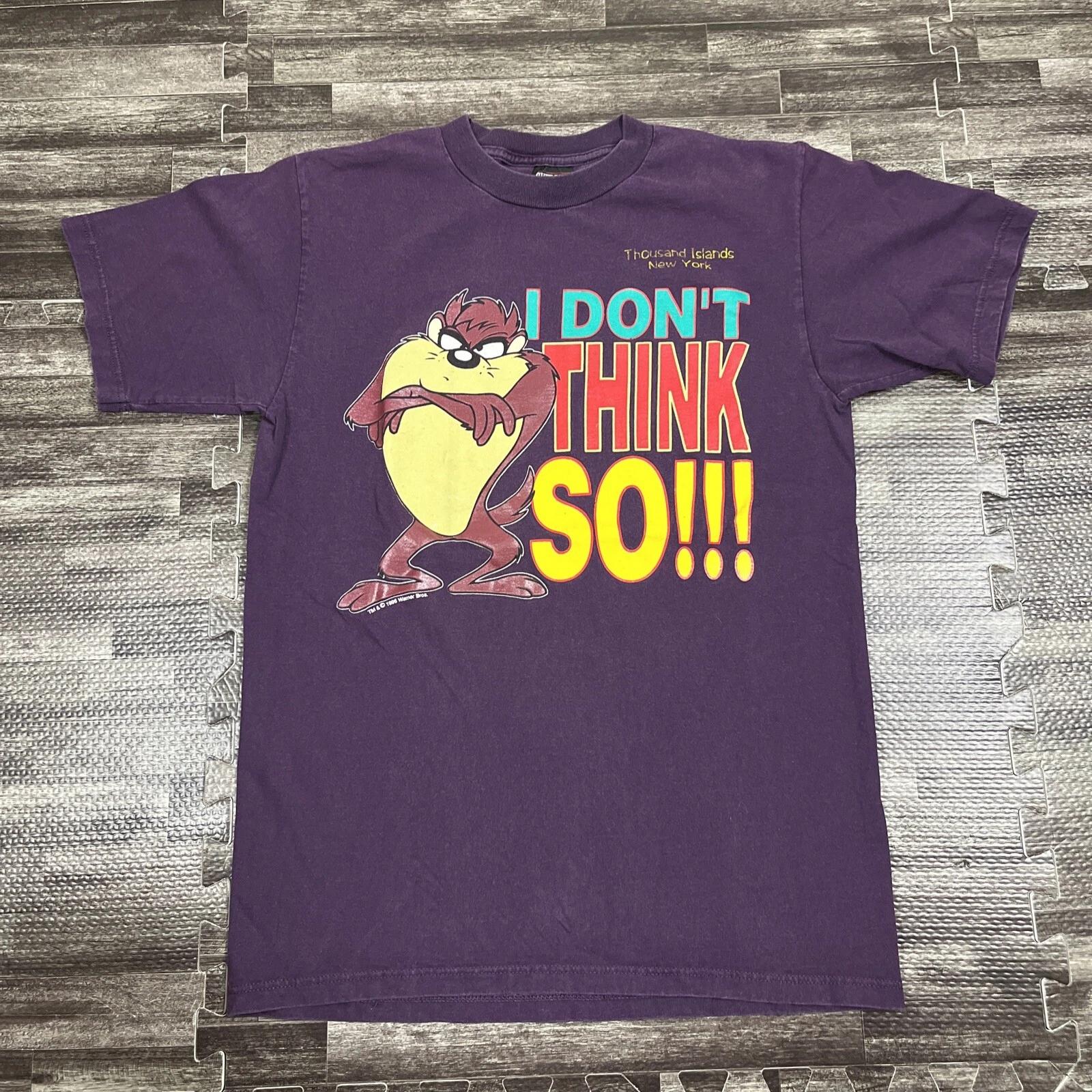 Vintage 90s Taz Graphic Tshirt Medium Purple USA Made VTG Cartoon XL