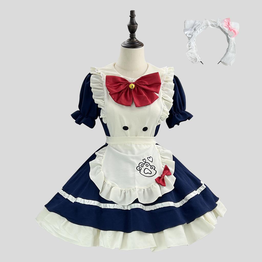 Cute Maid Short-sleeved Dress Cosplay Lolita Halloween Women's Costume + Headband 2-piece Set