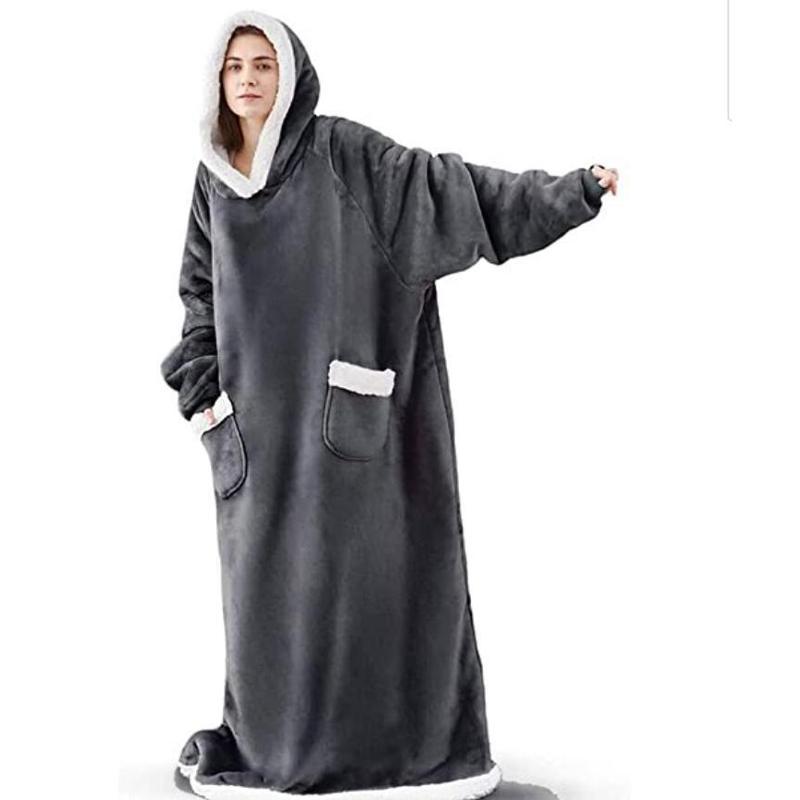 Warm Blanket for Home Bedroom Hooded Jacket Flannel TV Blanket Lazy Pajamas Sweater Soft Comfortable Lazy Wearable Blanket