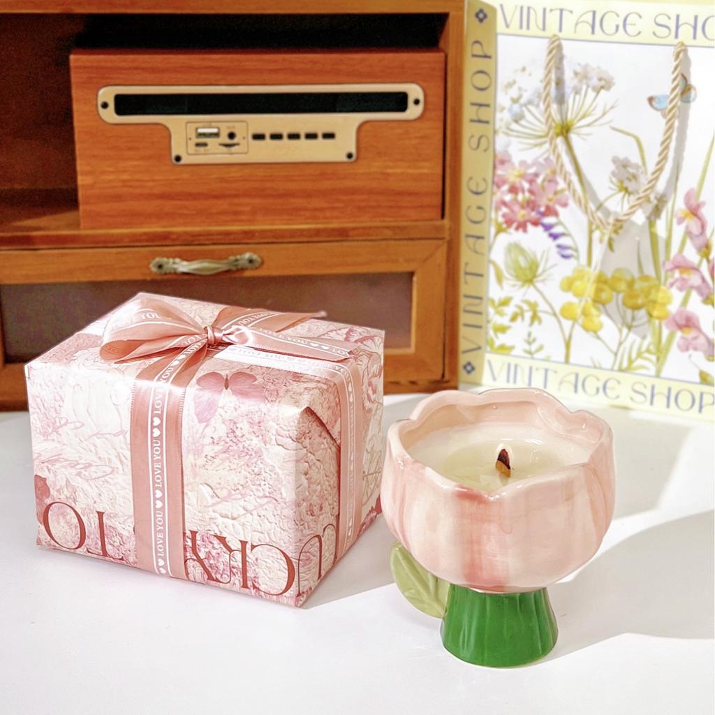 Tulip Scented Candle Gift Cute Creative Ceramic Cup Girl Gift Girl Best Friend Birthday Practical Fragrance