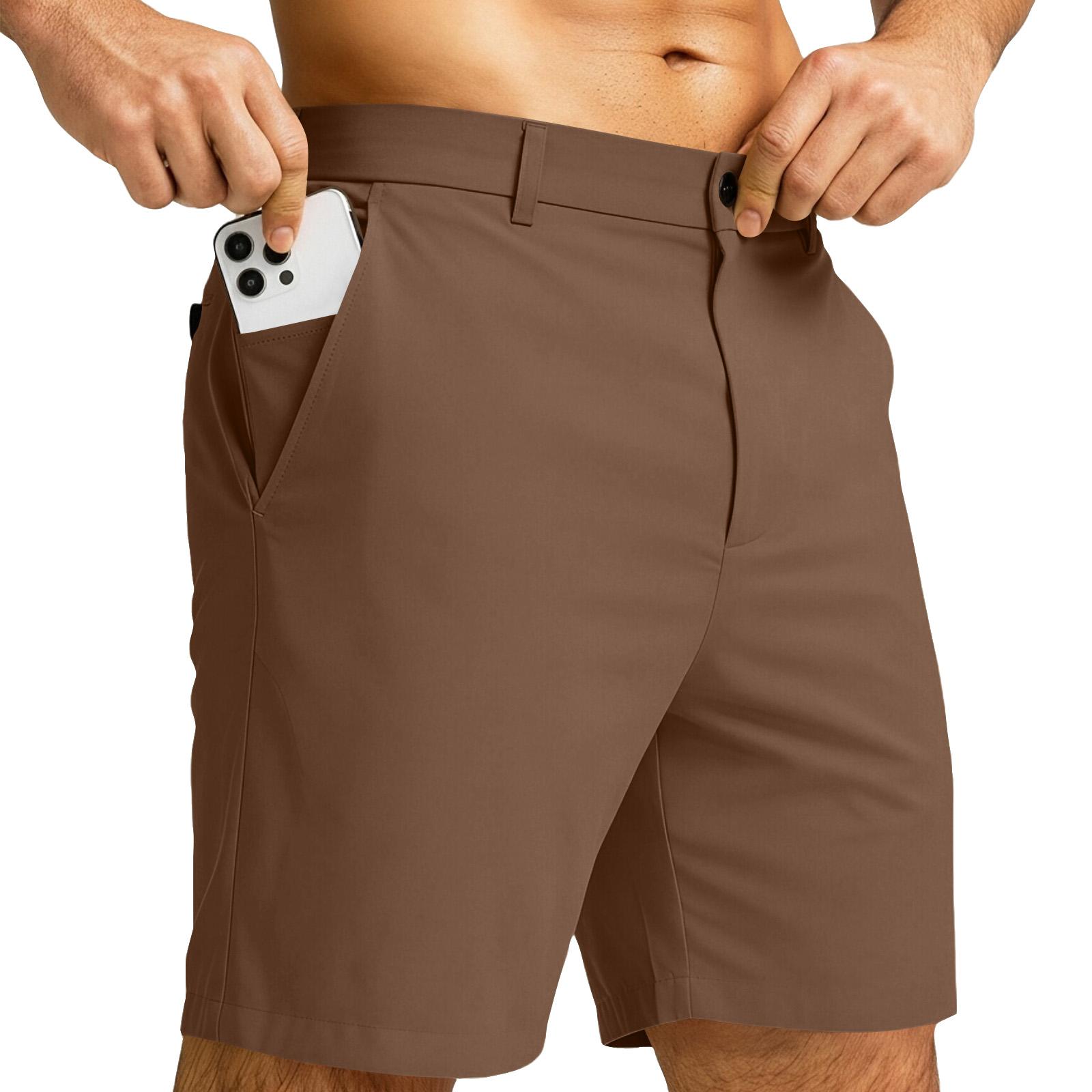 Precious watch Heren Short Slim Fit Stretchstof Klassieke Tailleband Ritssluiting Meerdere Zakken voor Dagelijkse Kleding en Activiteiten L bruin