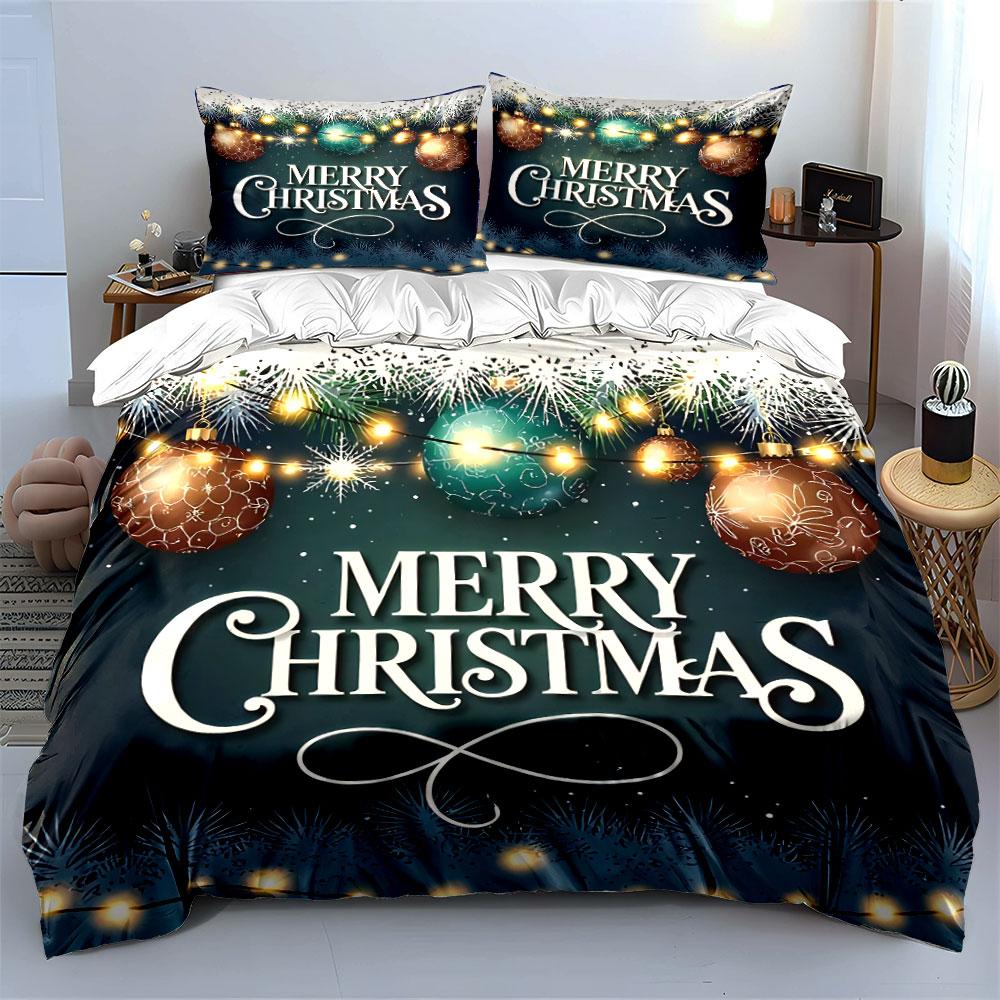 Merry Christmas Decor Lights Bedding Duvet Cover Set Duvet Cover Pillowcases (1*Duvet Cover 2*Pillowcases, without duvet insert)