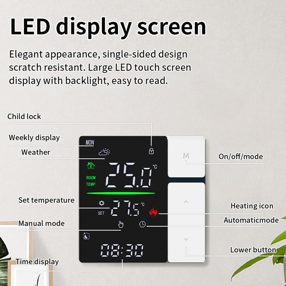 Water and Electric Heating Smart Thermostat Featuring Wall Mounted Design and LED Control for Precise Temperature Adjustment