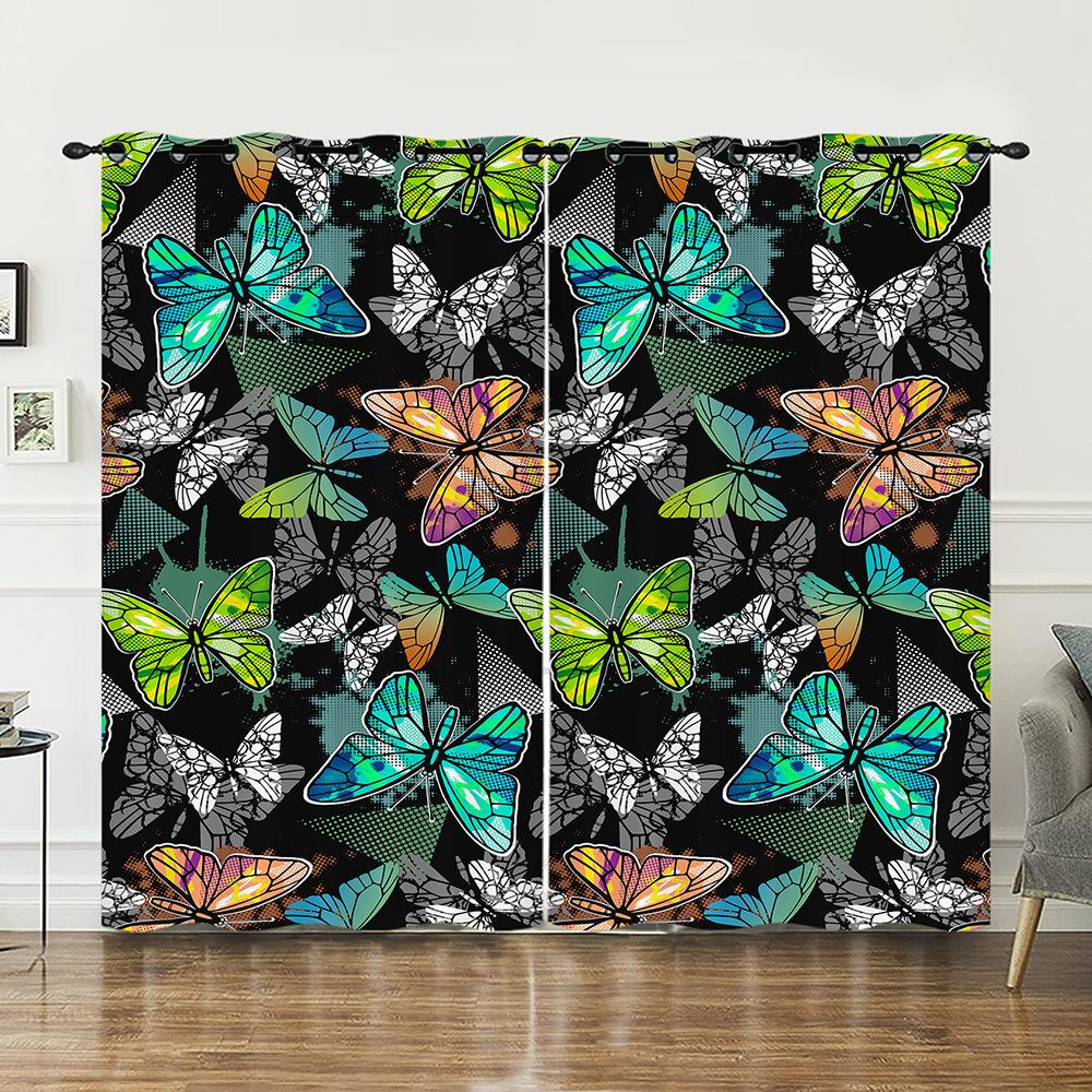 Curtain Butterfly Animal Flower Curtain Digital Printing Blackout Curtain No Punching
