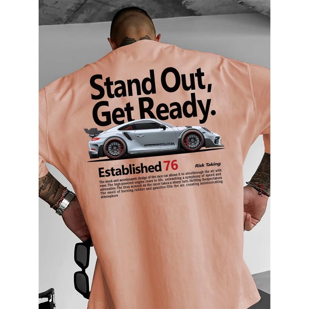 Men's Summer 100 Cotton Fashionable Casual Loose Plus Size Personalized Trendy Racing Printed Round Neck Short Sleeved T-shirt