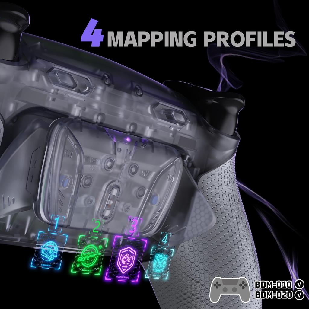 EXtremeRate RISE4 Plus MAX Zestaw Tylnych Łopatek do Kontrolera PS5 z Klikającymi Ogranicznikami Spustów i Gumowym Zestawem Programowalnych Tylnych Przycisków dla Kontrolerów PS5