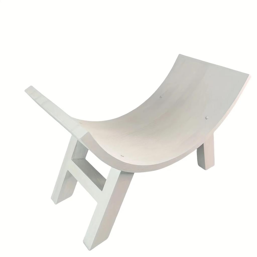 U-Shaped Wooden Stool Distressed White Solid Wood Half Round Design Dual-Use As Photography Prop Posture Corrector Home Studio