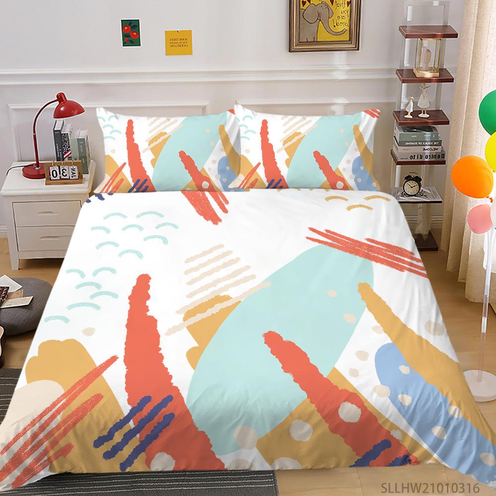 Cartoon King Queen Duvet Cover Painted Art Style Bedding Set for Kids Teens Adults Purple Girl Cat 2/3pcs Polyester Quilt Cover