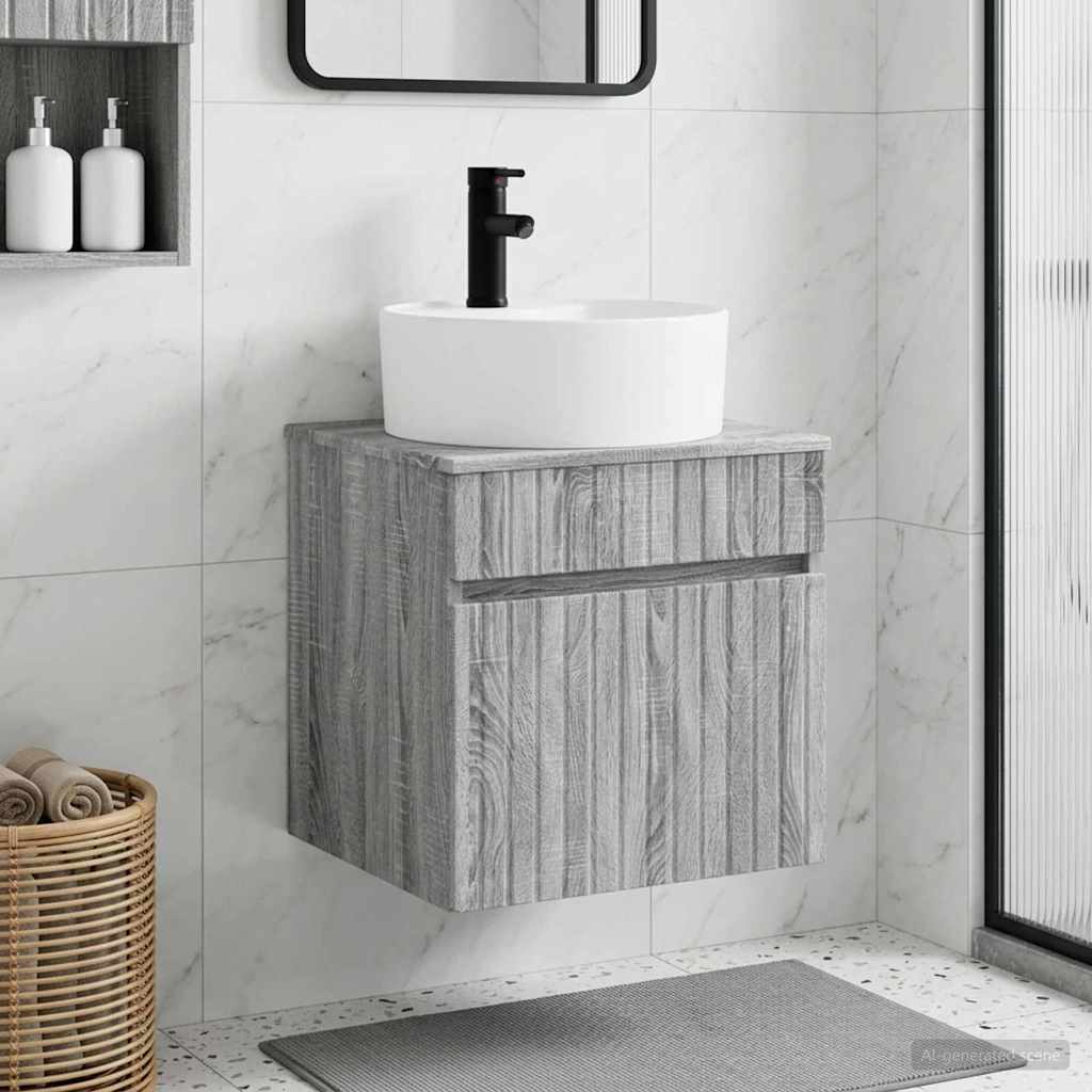Wall Mounted Washbasin Vanity Unit In Grey Sonoma 49 X 44.5 X 65 Cm