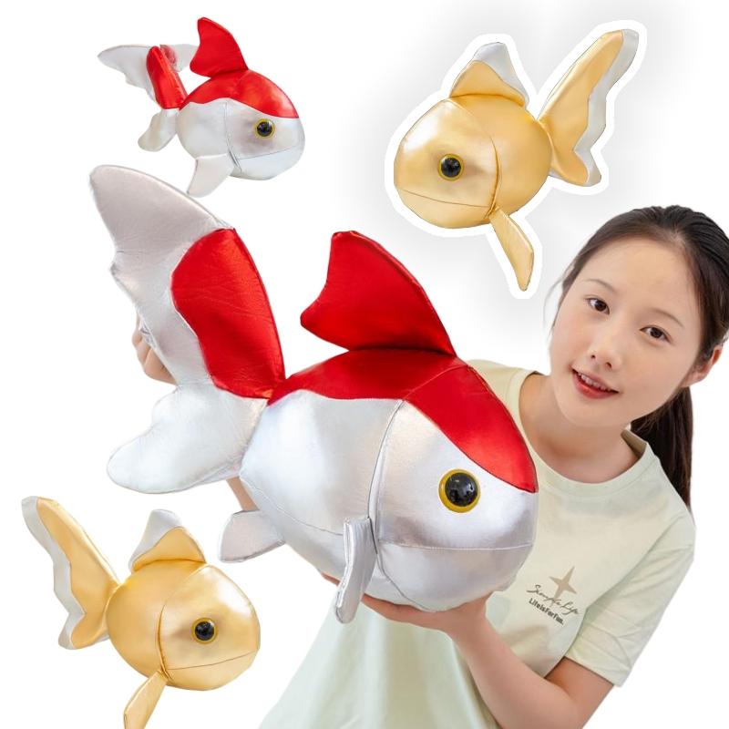 Lucky Koi Goldfish Shaped Plush Toy Soft PU Leather Cartoon Fish Doll Home Decor  Kids Birthday Gift Animal Cushion Throw Pillow