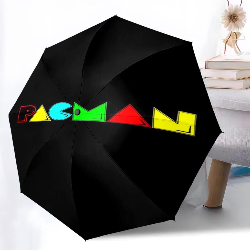 Cartoon Pac-Man Theme Umbrella Compact Portable Folding Umbrella Anti-UV Sunshade Rain Umbrella for Gift