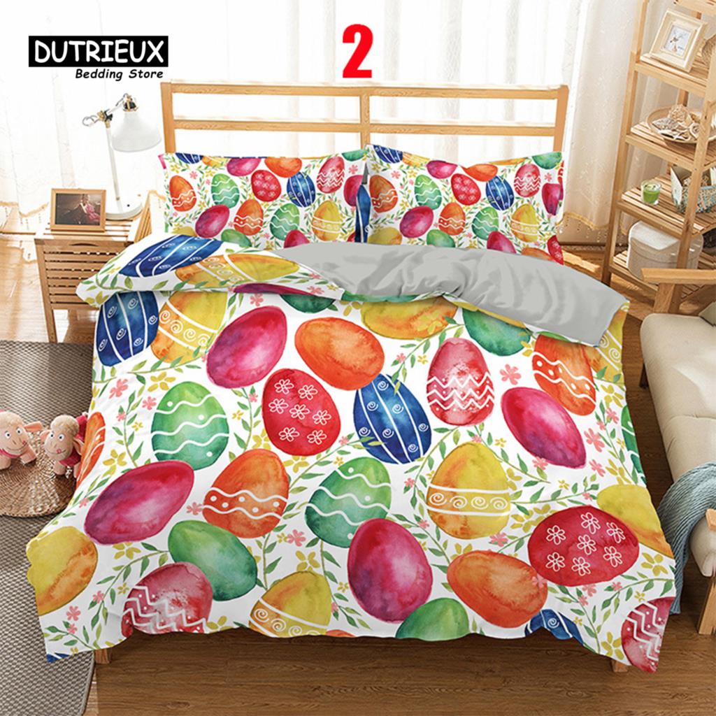 Soft Easter Eggs Bedding Set 3D Print Rabbit Cartoon Eggs Duvet Cover Polyester Pillowcase Greetings and Presents For Easter Day