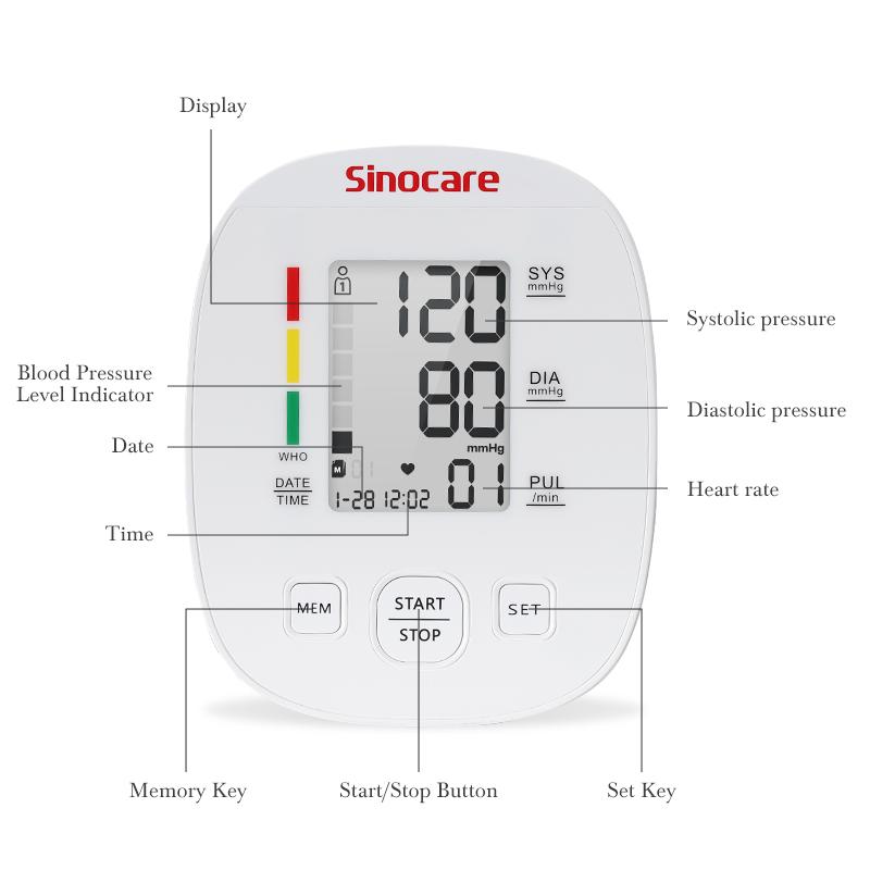 Monitor krevního tlaku na horní části paže s 2 uživateli 90 MemoryBP stroj s hlasovou funkcí a 3barevným LCD displejem