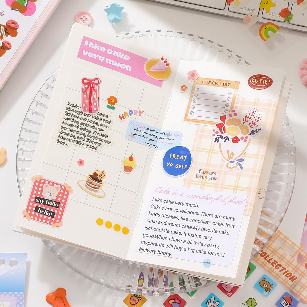 1 Buch Niedliches Tier-Thema Sticker-Sammelbuch 32 Blätter Für Scrapbooking DIY Dekoration Collage-Material Handyhülle Rahmen