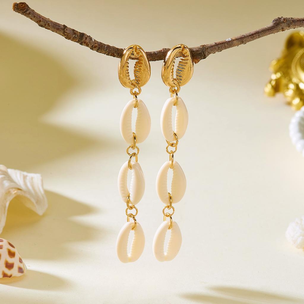 Shell Fringe Earrings Long Vacation Style Pendant Earrings Women's Fashion Trend Daily Accessory