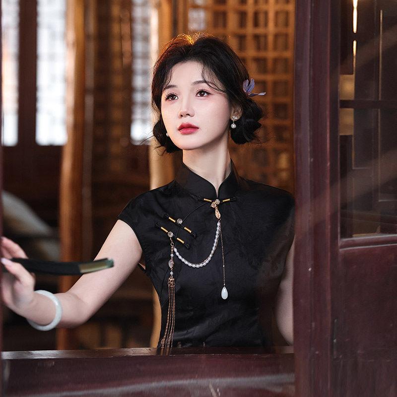 Black sleeveless national style new Chinese Suzhou long cheongsam improved young 1011 new women's high-end dress