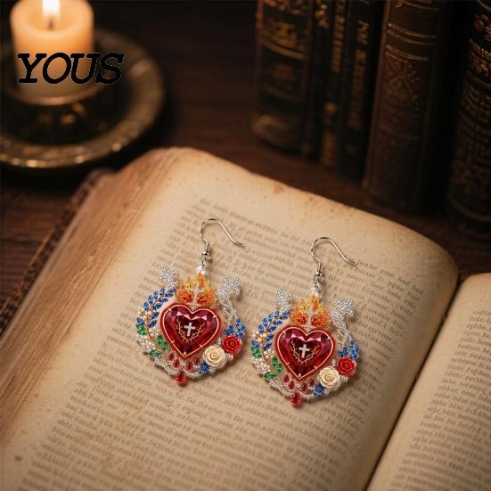Fine Workmanship Jewelry 1 Pair Faux Crystal Heart Earrings, Red Baroque Drop Earring, Little Black Dress Earrings Large Dangle Victoria Halloween