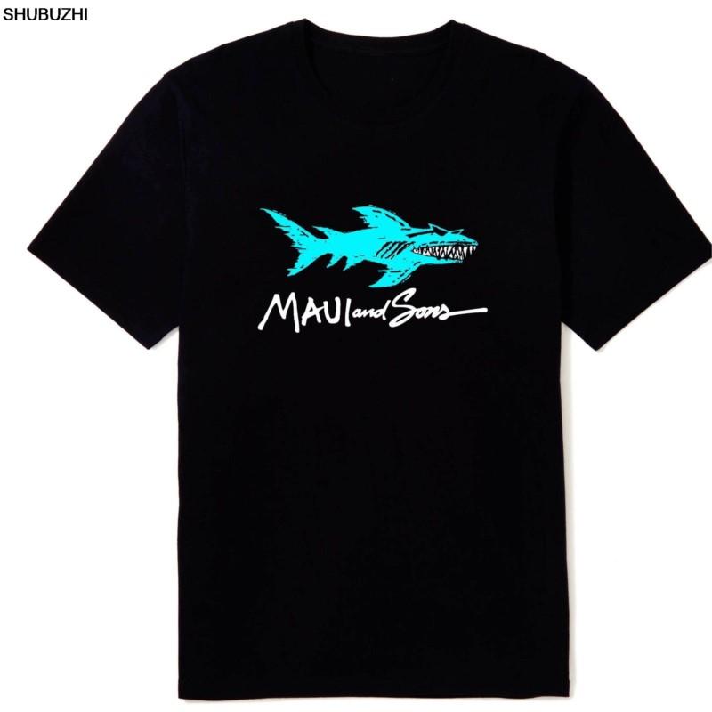 New Maui and Sons Shark Logo Unisexs Black Color TShirt Sizes S5XL Reprint Summer T Shirt Brand Fitness Body Building S