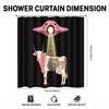 Ufo Abduction Cow Shower Curtain Sci-Fi Anatomy Art With Pink Flying Saucer, Black Background, Includes Hooks 70.8×70.8 Inches