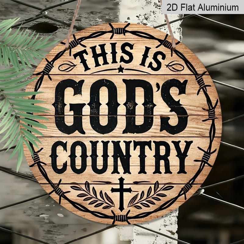 2D Flat, 1pcDecorative Signs & Plaques 1pc of 7.87x7.87 Inch Aluminum Vintage Signage: 'This Is God's Country' - Outdoor Decoration for Gardens