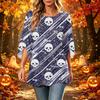 Women's Halloween Print Casual Neck Loose Fit 3/4 Sleeve Top