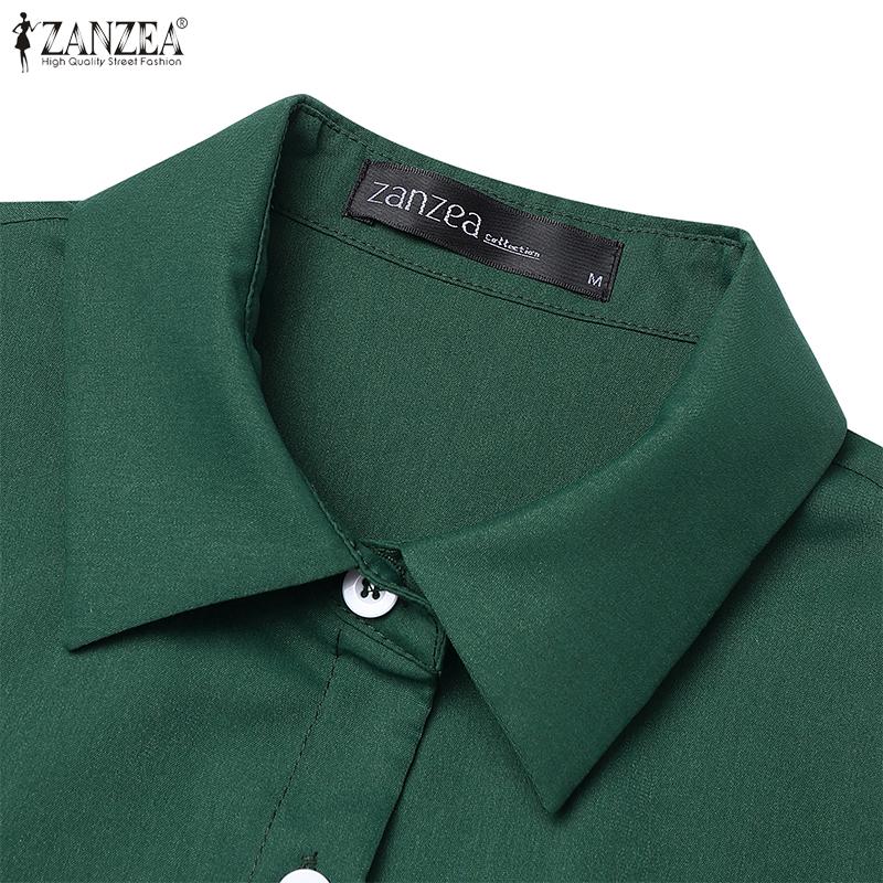 ZANZEA Women Casual Turn Down Collar Solid Color 3/4 Sleeve Loose Dress