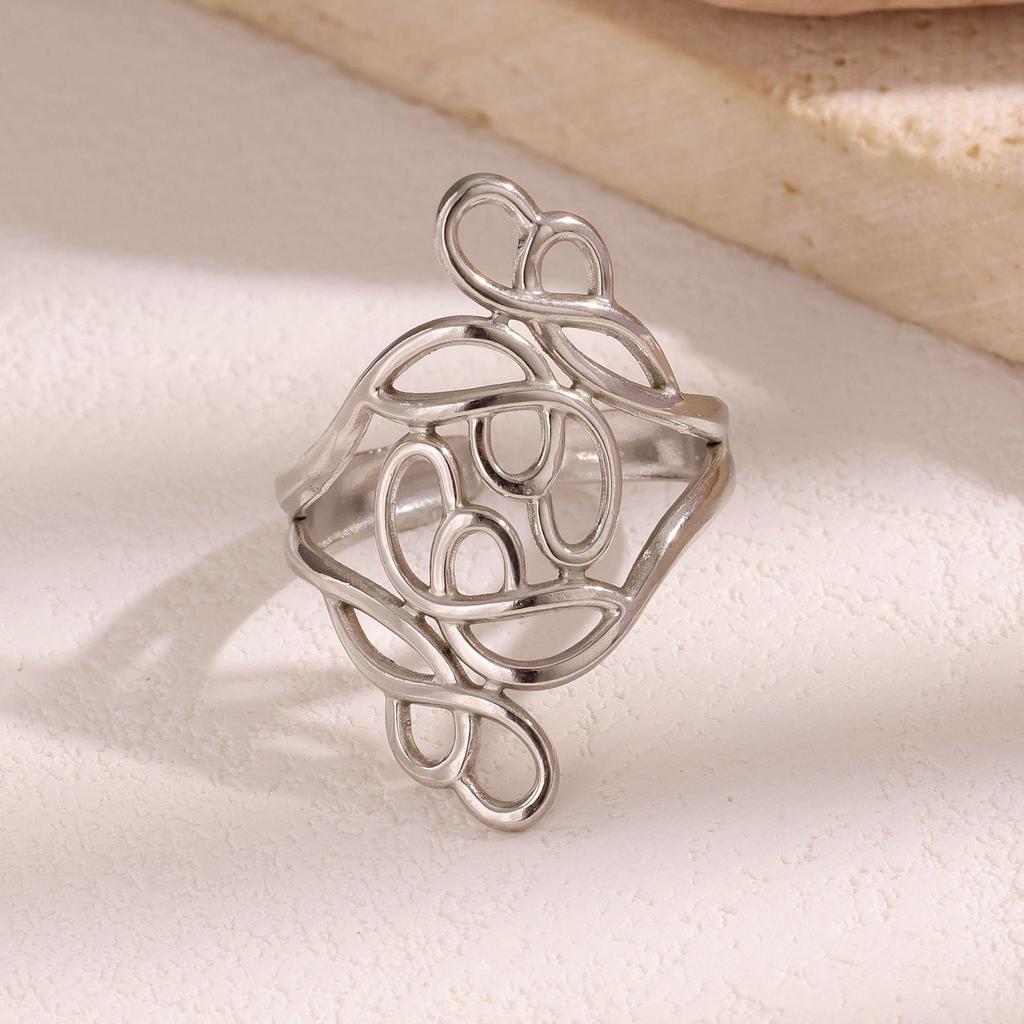 European & American Women's Stainless Steel Open Ring - Light Luxury, Titanium, Non-fading Fashion Style.