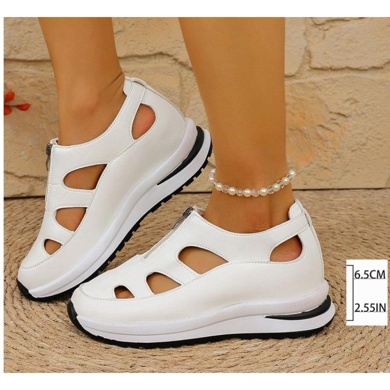 Low Sandals Woman Leather Shoes 2025 Summer Clogs Wedge Breathable Suit Female Beige Large Size Muffins Shoe Low-heeled Fashion