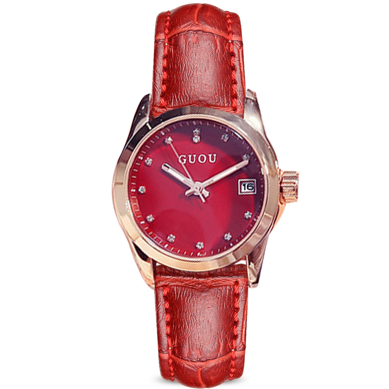 

RORIOS Кристальный Сверкающий Элегантный и Водонепроницаемый Кварцевый Механизм с Аналоговым Ремешком Настоящие Красные Женские Часы, Милые, Отображение, Тип, Кожа,