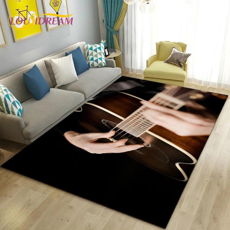 Classical Electric Guitar Music Area Rug Large,Carpet Rug for Living Room Bedroom Sofa Doormat Decoration, Non-slip Floor Mat 3D