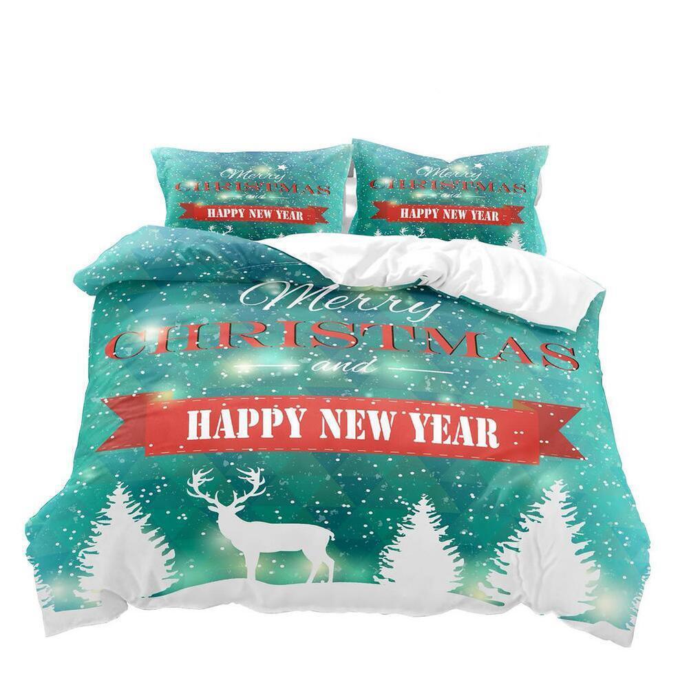 

Подарочное рождественское одеяло с изображением лося, набор пододеяльников, одна двойная наволочка King Queen Single 135x200cm