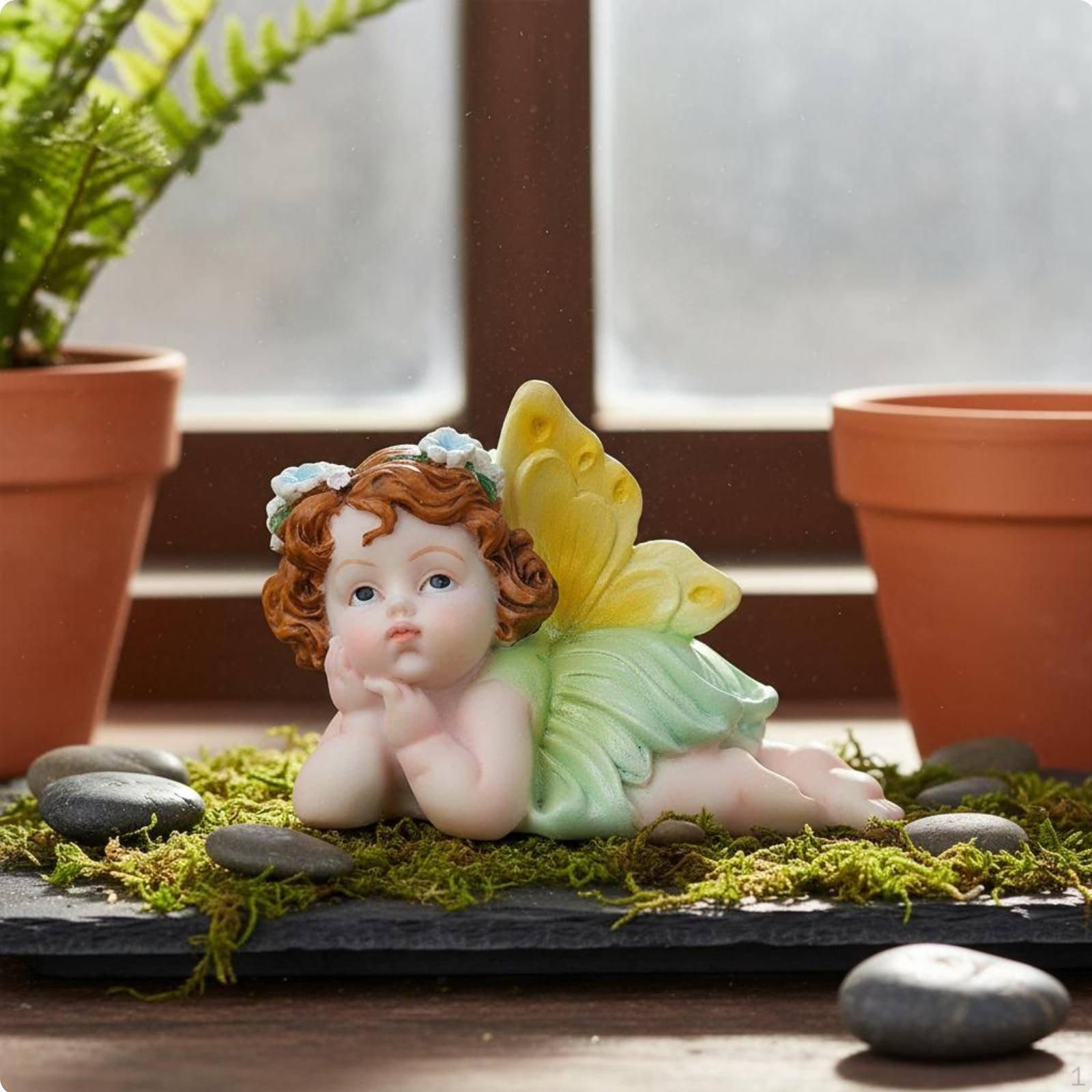 Resin Angel Figurine Colorful Blossom Cherub Statue Cute Design Ornament for Gardeners,