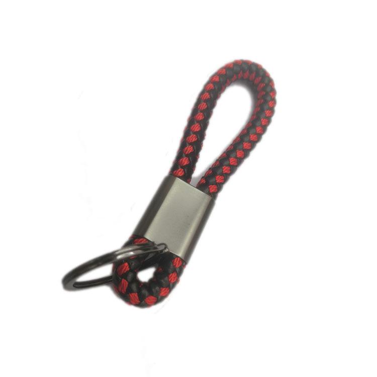 Handmade Leather Woven Rope & Metal Keychain Ornament Silver
