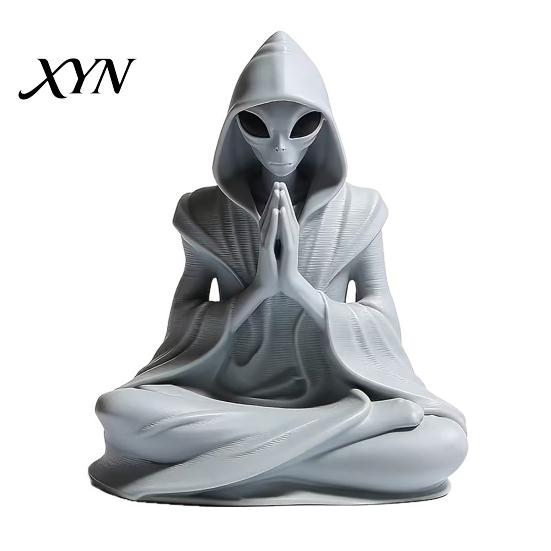 Zen Alien Decor 3D Printed Meditation Statue, Desk Ornament, Unique Desktop Embellishment Cute Extraterrestrial Figurine for Home Office, Sci Fi Gift