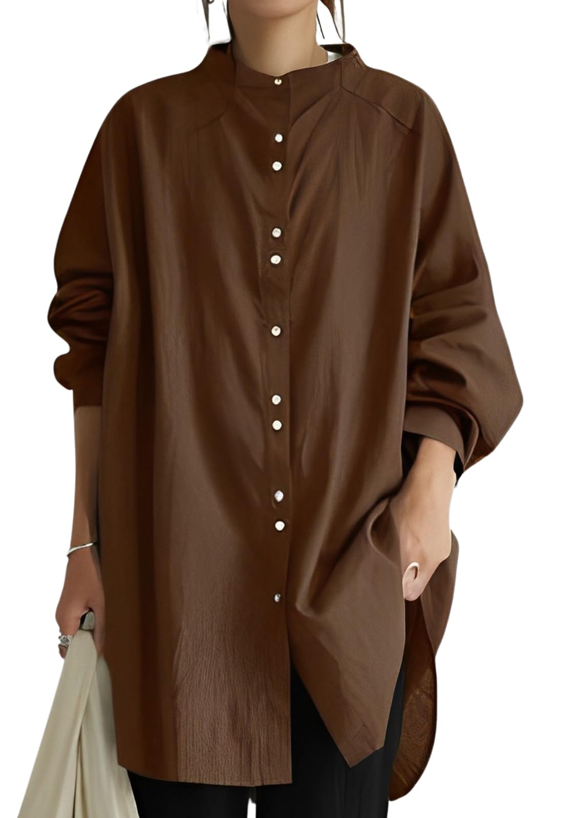 

Stand Dolman Solid Shirt Mountain Легко перемещать Front Mountain [Вторые корни] Рубашка, Воротник, Пуговица, Рукав, Блузка, Скрывающая фигуру, Простая, Цвет,