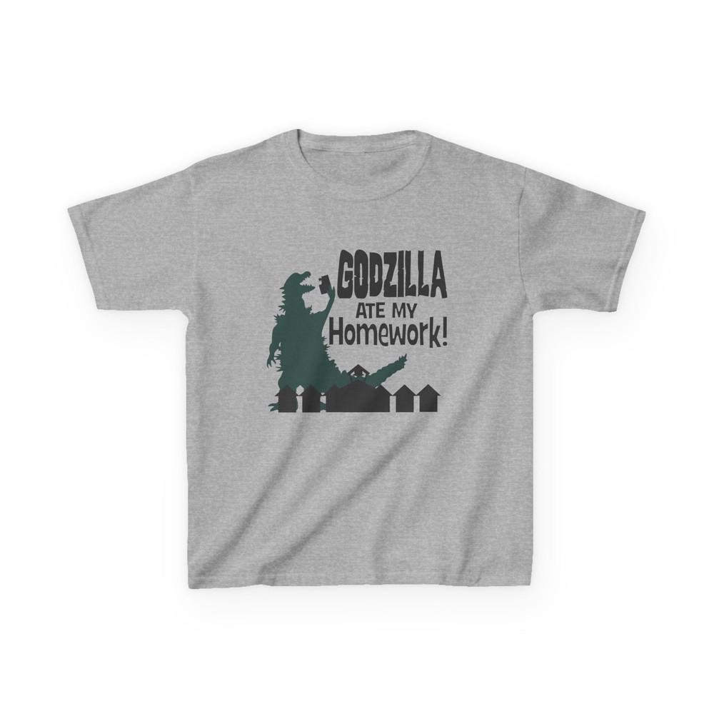 

Kids Tee, Funny Godzilla Ate My Homework Design, Monster Lover Gift M