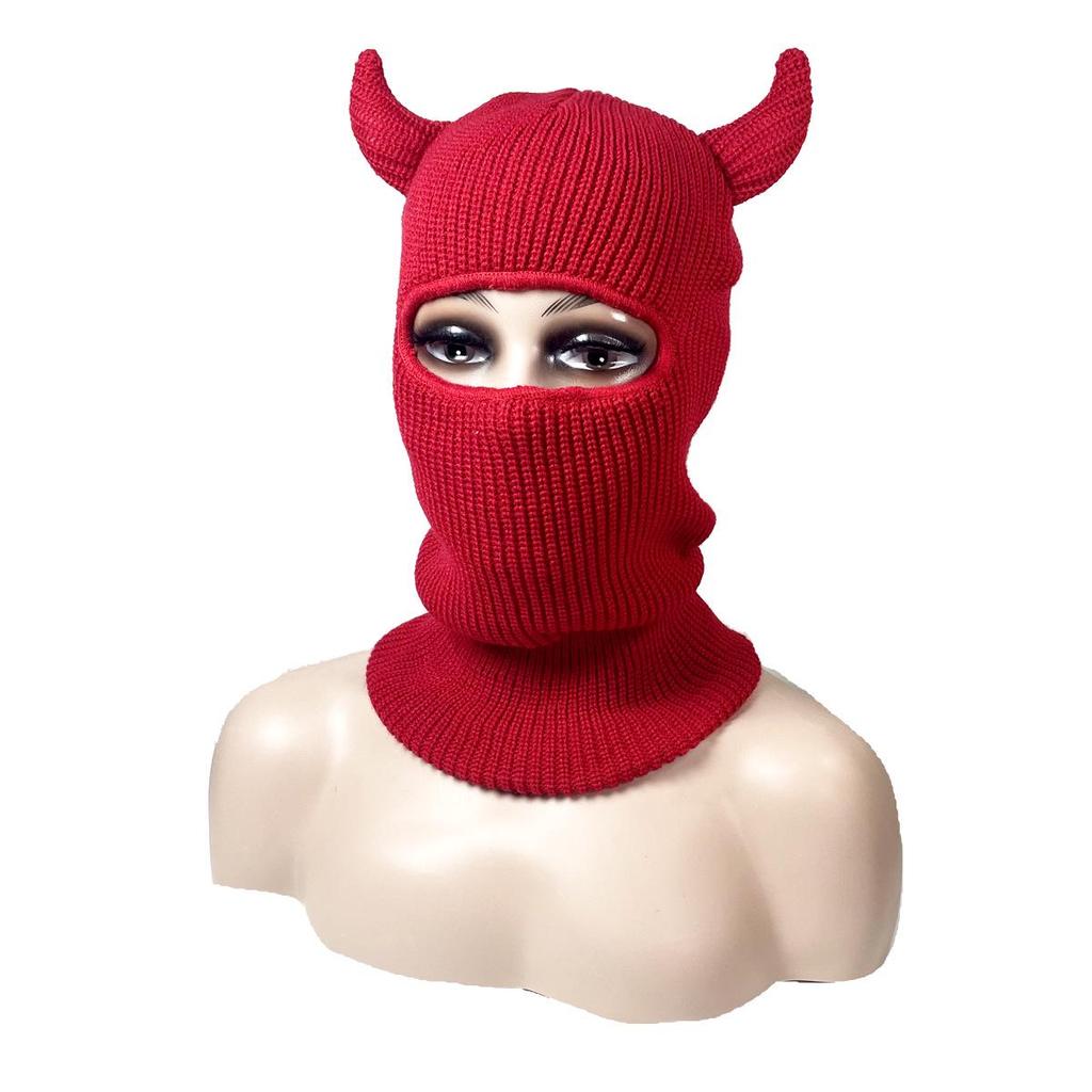 Cow Horn Hooded Knitted Halloween Cosplay Hat