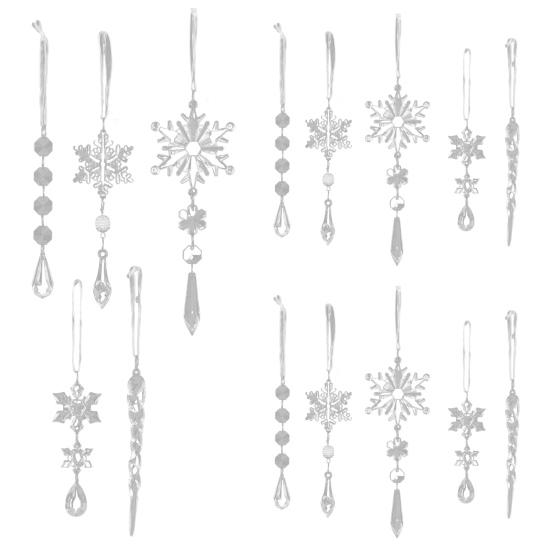 15Pcs  Acrylic Snowflake Ornaments Snowflake And Ice Crystal Hanging Decor for Christmas Tree Transparent Winter-Themed Craft Party Favor