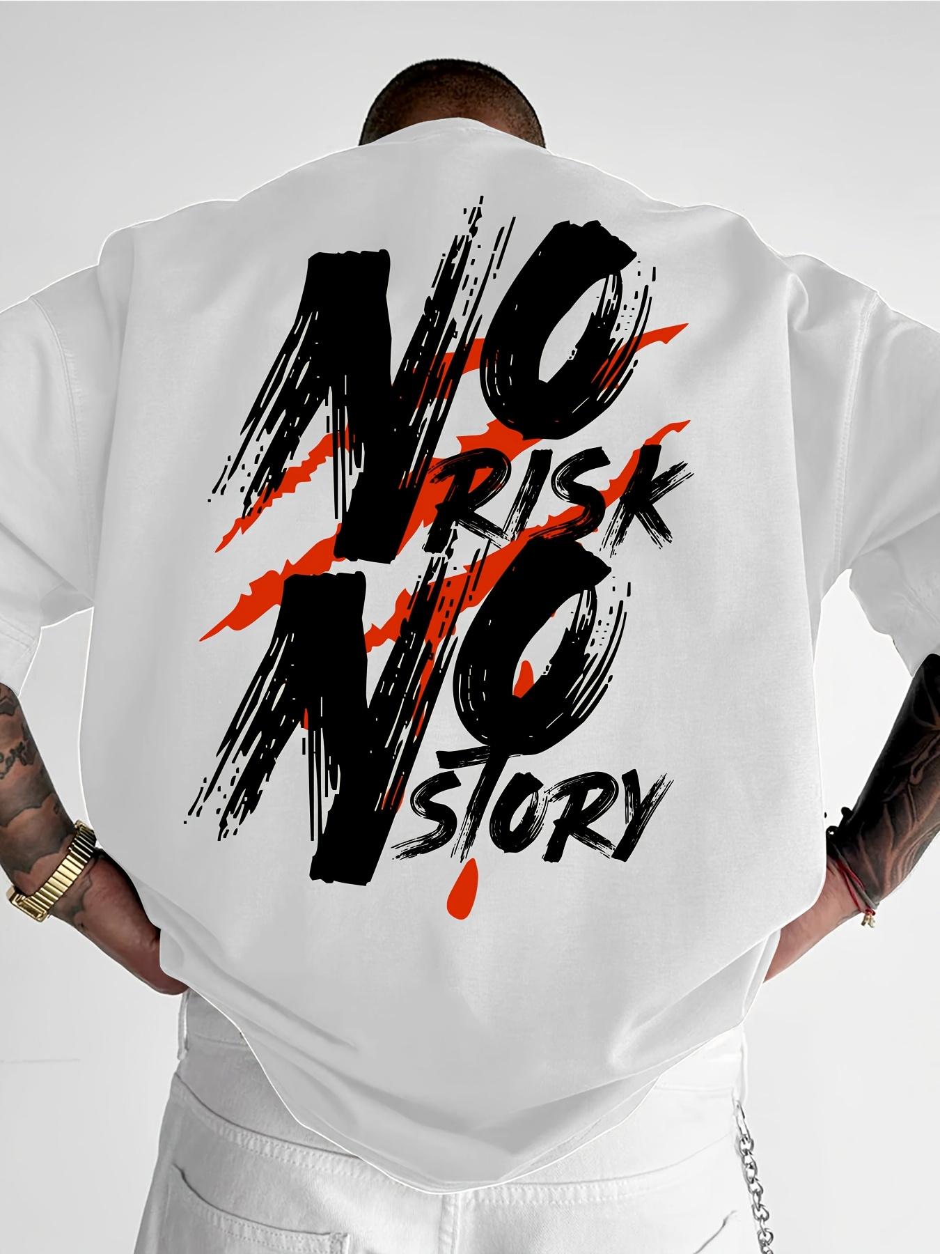 Risk-Free, No Story Men S Streetwear Graphic T-Shirt - Bold Letter Print Y2k Short Sleeves Classic sweatshirt Sports Graphic 4XL