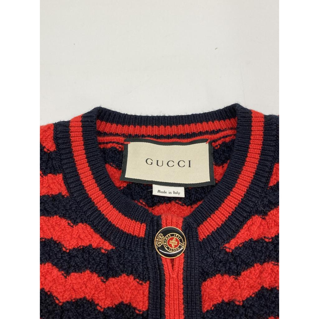 GUCCI Red 501827 Cotton x Wool Long Cardigan tops S Red x navyUsed