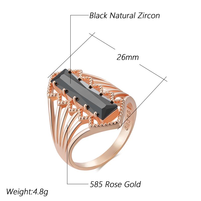 Long Square Black Natural Zircon Wedding Rings For Women Simple  Rose Gold Color High Quality Daily Fine Jewelry