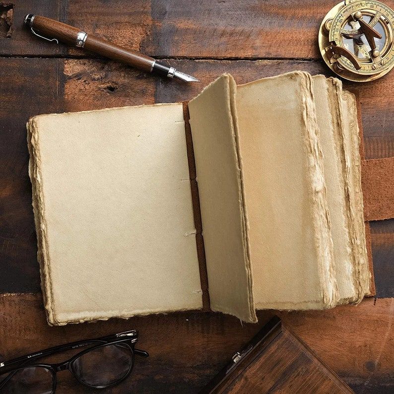 Vintage Leather Journal - Lock Closure, Book of Shadows, Grimoire Journal, Travel Writing Notebook, 240 Pages Antique Deckle Edge Paper