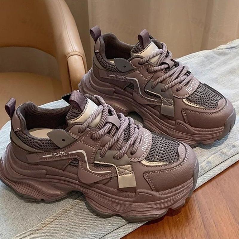 Fashion 2025 Spring New Women Shoes Non Slip Casual Shoes Breathable Mesh Comfortable Sneakers Lace-up Height Increase Vulcanized Shoes