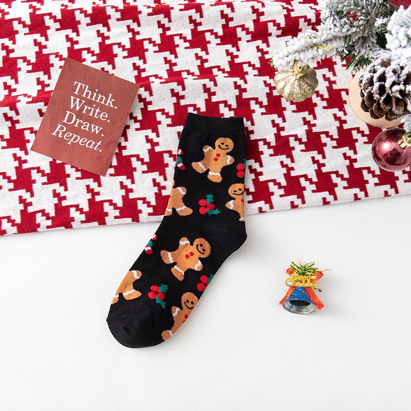Trendy Christmas Cartoon Mid-Calf Socks for Women - Cute and Cozy Autumn/Winter Cotton Gift In Red