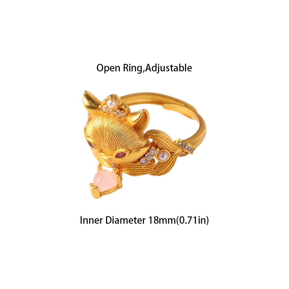 Golden Rhinestone Opening Ring Textured Animal Ring Creative Vintage Metal Ring  Daily
