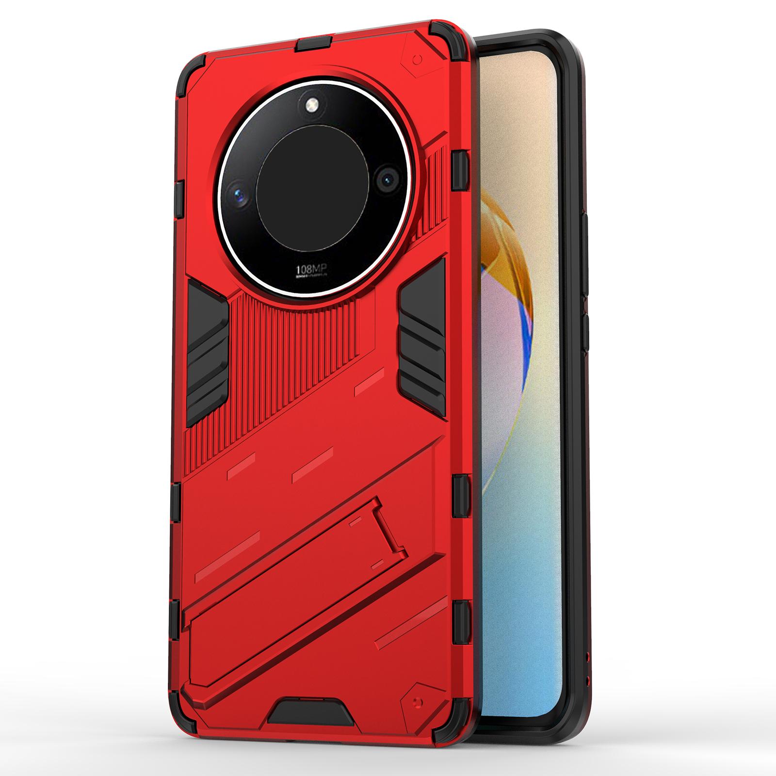 

For Honor X50/X9b 5G/Magic6 Lite 5G PC+TPU Shockproof Phone Case Hidden Kickstand Back Cover Red