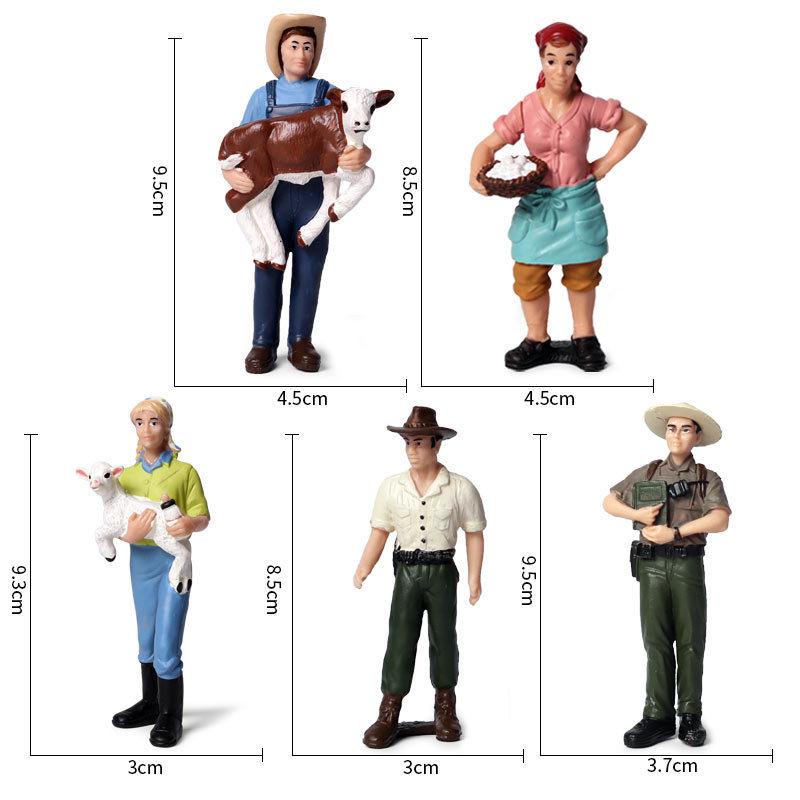 Plastic Farm Figures: Farmer, Woman, Ranch Worker, Police